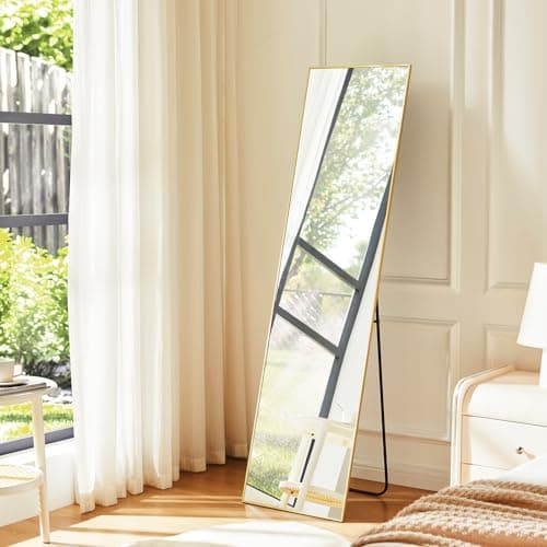NEWBULIG Full Body Mirror Floor Mirror - 59 x16 inch Full Length Mirror with Aluminum Alloy Frame for Bedroom Living Room Standing Hanging Mirror, Gold 6