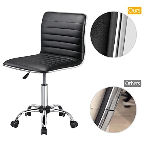 Yaheetech Adjustable Task Chair PU Leather Low Back Ribbed Armless Swivel Black Desk Chair Office Chair Wheels 5
