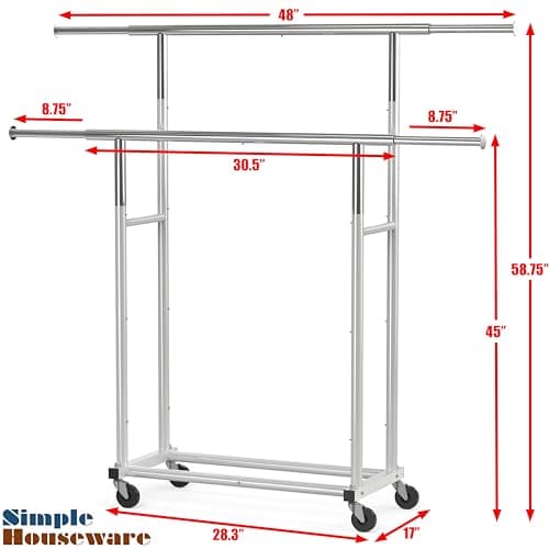 Simple Houseware Standard Double Rod Garment Rack, Silver 6