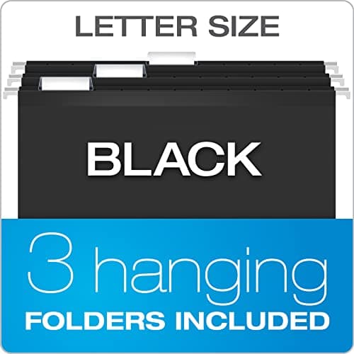 Pendaflex Portable File Box with File Rails, Hinged Lid with Double Latch Closure, Black, 3 Black Letter Size Hanging Folders Included (41732AMZ) 6