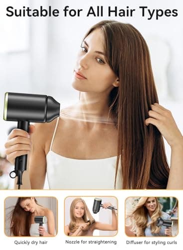 Hair Dryer, Ionic Blow Dryer - Fast Drying, Low Noise, Foldable Portable with Diffuser and Nozzle, Compact Mini for Women and Men - 1 Pack 6