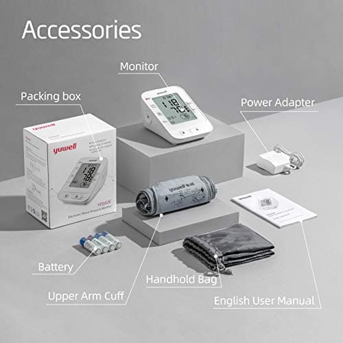 yuwell Blood Pressure Monitor, Large Upper Arm Blood Pressure Cuff, Digital Blood Pressure Machine for Home Use, Large Display, Stores 99 Readings, Voice Broadcasting with Power Adapter and Batteries 6