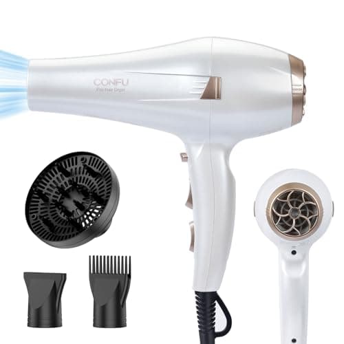 CONFU Hair Dryer, Professional Ionic Salon Blow Dryer with Diffuser for Women and Men, 5X Fast Drying, Powerful and Quiet Hair Blow Dryer for Fast & Easy Styling (1875 Watts)
