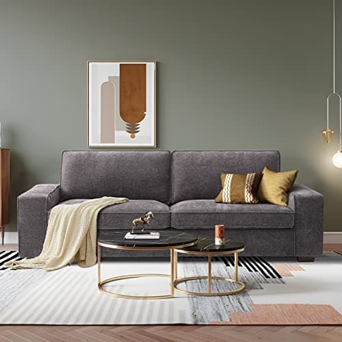 LEISLAND 88.58" Modern Sofas Couches for Living Room, Chenille Deep Seat Sofas & couches with Metal, Removable Low-Back Sofa Cushion and Detachable Sofa Cover/Easy to Install(Dark Grey) 5