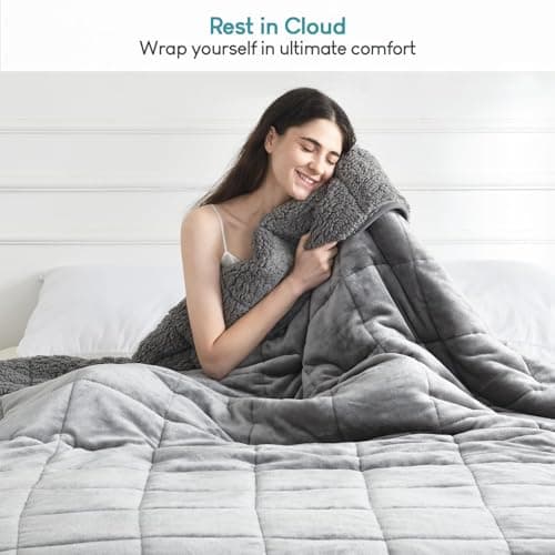 Cottonblue Sherpa Fleece Weighted Blanket 12lbs, Sherpa Flannel Cozy Plush Bed Blanket, Fuzzy Bedding Blankets Throw, Minky Soft Blanket for Sofa Bed, 48 x 72 inches,Grey 6