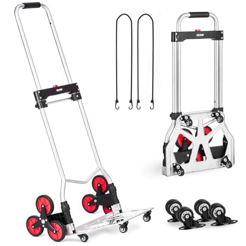 VEVOR Stair Climbing Cart, 260 lbs Capacity Stair Climber Hand Truck and Dolly, Heavy-Duty Folding Trolley Cart with Telescoping Handle, 10 Wheels & 2 Elastic Ropes for Home Shopping Moving Warehouse
