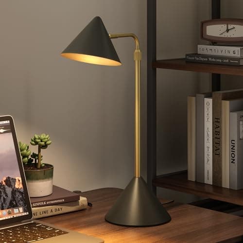 HISEEGO Metal Desk Lamp, 3000k Soft Light Modern Desk Lamp with Dimmer Switch, Adjustable Lighting with Swivel Arm Reading Lamp for Bedside Table, Office Desk, Task Light, Living Room(Black&Gold)