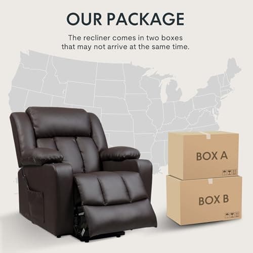 FLEXISPOT XL31 Power Lift Recliner Chair for Elderly, Electric Lift Chair with Massage & Heat, PU Leather Reclining Sofa w/Cup Holders for Living Room Bedroom, FSC Certified(Medium Size,Brown) 9