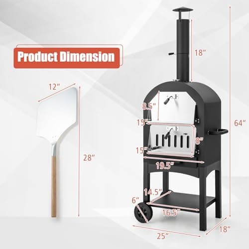 Giantex Wood Fired Pizza Oven with Pizza Stone, Peel, Waterproof Cover, Cooking Grids, Wheels for Outside Camping, Outdoor Backyard Party (64 Inch) 8