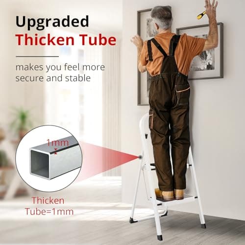 HBTower Step Ladder Folding Step Stool for Adults with Anti-Slip Pedal,330 lbs Capacity for Kitchen, Home,White 5