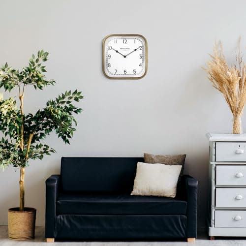 Presentime & Co 10" Anton Vintage Square Clock, Silent No Ticking, Wall & Mantel 2 in 1 Clock, Desk and Shelf Clock, Tabletop Décor, Antique Hamilton Gold 6