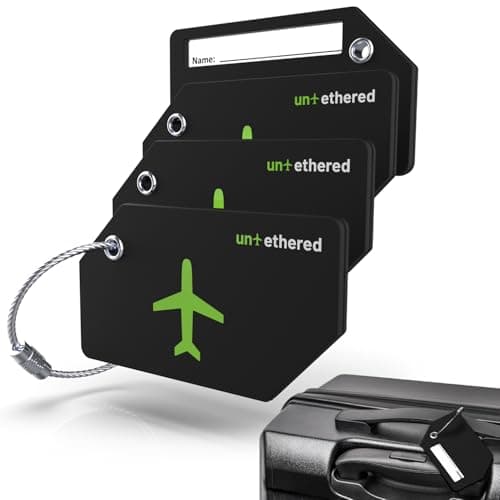 Untethered 4-Pack Luggage Tag Set | Durable Luggage Tags for Suitcases & Travel Bags | Bag Tag & Name ID Identifiers | Suitcase Tags for Easy Luggage Identification