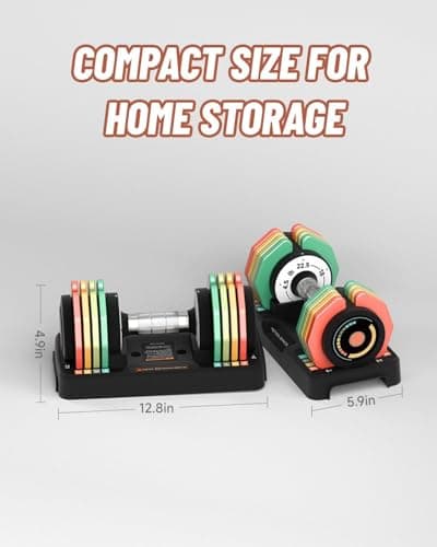 Adjustable Dumbbells Set 22.5LB Pair, 1-Sec Fast Adjustable 5 Free Weights, Premium Comfort Non-slip Metal Handle, Compact Size for Full Body Home Workout (Colorful) 5