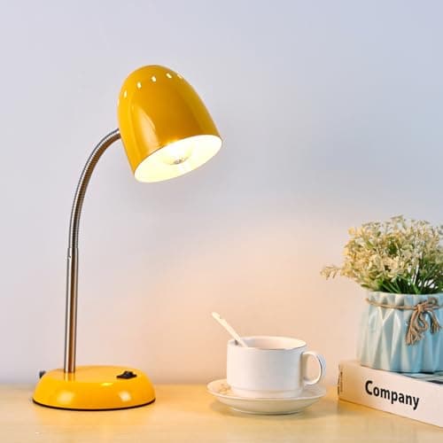 Eye-Caring Table Lamp of Simple Designs Home E26 Led Screw Basic Metal Desk Lamp with Flexible Gooseneck Hose Neck Study Lamp for Bedroom Office Living Room Convenient On/Off Switch(Yellow)