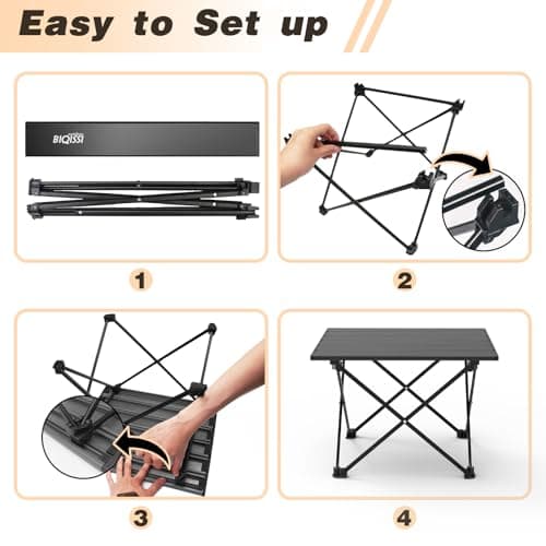 Biqissi Portable Small Camping Table, Compact Camping Side Table with Carrying Bag, Ultralight Aluminum Beach Table Folding for Hiking, Camping, Picnicking, BBQ, Outdoor Cooking (Black Small 16") 6