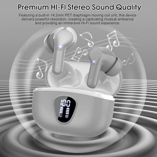 Wireless Earbuds, Bluetooth 5.4 Headphones HiFi Stereo, Bluetooth Earbuds with ENC Noise Cancelling Mic, IP7 Waterproof in Ear Earphones, 48H, LED Display Ear buds for Pad Phones Workout Sports, Grey 5
