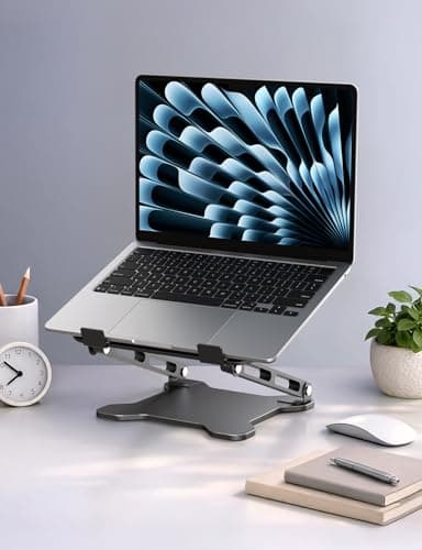 LOXP Adjustable Laptop Stand for Desk, Metal Foldable Laptop Riser, Ventilated Cooling Bracket, Ergonominc Computer Notebook Stand for Desk Compatible with 10-15.6“ Laptops 9