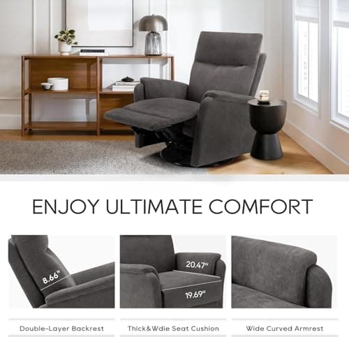 COLAMY Swivel Recliner Chair with Footrest, Strong Glide Chair High Back with Double-Layer Cushion, Rocker Recliner for Nursery & Living Room, Bedroom, Charcoal 5