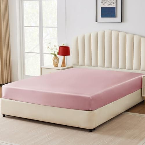 CozyLux Satin Fitted Sheet Twin Size, Pink Silky Satin Bed Fitted Sheet Only with Silky Microfiber, Deep Pocket, Single Bottom Sheet Sold Separately, Breathable, Smooth and Soft