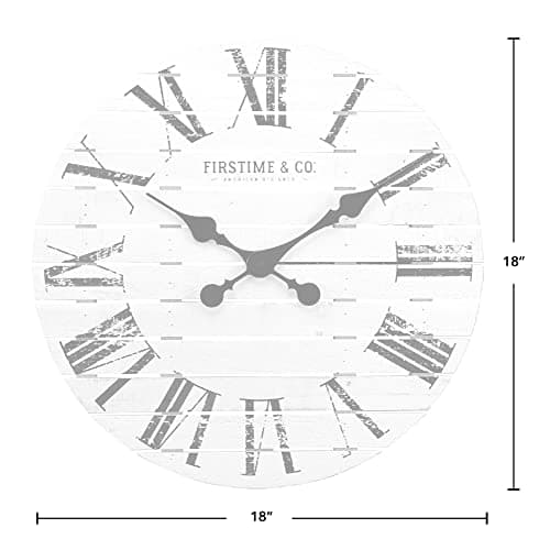 FirsTime & Co. White Farmhouse Shiplap Wall Clock, Large Vintage Decor for Living Room, Home Office, Round, Wood, Boho, 18 inches 5