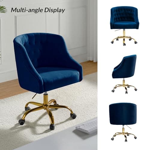 TINA'S HOME Velvet Home Office Chair with Gold Base, Comfortable Modern Cute Desk Chair, Adjustable Swivel Task Chair for Living Room Bedroom Vanity Study, Navy 8
