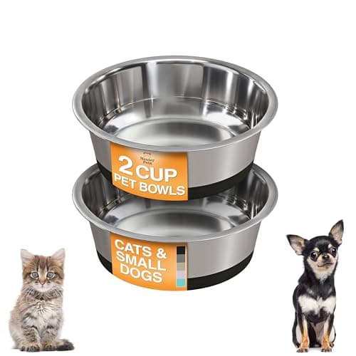 Neater Pet Brands Stainless Steel Dog Bowls with Non-Slip Rubber Bottom – 2 Cup (16 oz), Black - Set of 2 Heavy Duty Metal Dog Bowls, Dishwasher Safe, Food or Water Bowl, Ideal for Small Dogs & Cats