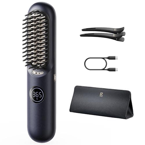 Fanttik Solo I10 APEX Portable Hair Straightener Brush, Cordless Straightening Comb with 113% Larger Heating Area, LED Display & Ceramic Coating, Ionic Technology & Safe Mode - Midnight