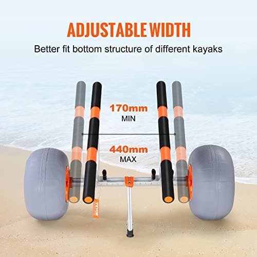 VEVOR Heavy Duty Kayak Cart, 350lbs Load Capacity, Detachable Canoe Trolley with 13'' Beach Wheels, Adjustable Carrier Width & Nonslip Support Foot, for Kayaks Canoes Paddleboards Float Mats Jon Boats 5