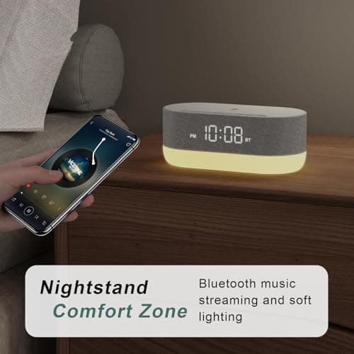 HOUSBAY 3 in 1 Sound Machine Alarm Clock& Wireless Charger: Soothing White Noise, Bluetooth Music Relaxation & Customized Sleep-Wake Routine 5
