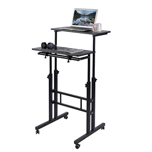 AIZ Double Table Mobile Standing Desk, Adjustable Computer Desk with Rolling Wheels, Portable Laptop Table for Standing or Sitting, Home Office Computer Workstation for Adults or Children