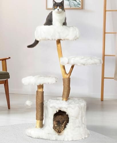 COZIVVOVV Cloud Cat Tree Aesthetic, Natural Wood Branch Cat Tree Tower with Large Condo, Soft Perches, Kitten Scratching Posts, Cat-Approved Modern Luxury Cat Tower, White