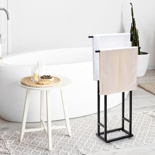 PSUTBPAT Free Standing Towel Rack,2 Tier Blanket Rack Freestanding Floor Towel Rack, Pool Towel Blanket Stand, Metal Towel Racks for Bathroom freestanding 6