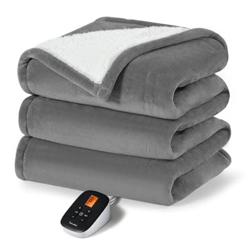 Sunable Heated Electric Blanket - Machine Washable Blanket with Time Settings 10 Heat Settings Full Size 77ร84 inches Grey - Velvet & Sherpa