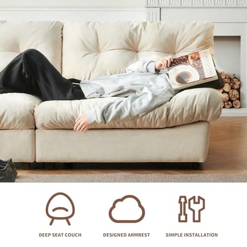 Mangodan 80" Chenille Cloud Deep Seat Sofas for Living Room, Modern Sofa Couch for Small Spaces, Cozy Comfy Loveseat with Solid Wood Frame, Pillow-Designed Armrest Sleeper Loveseat, Beige 6