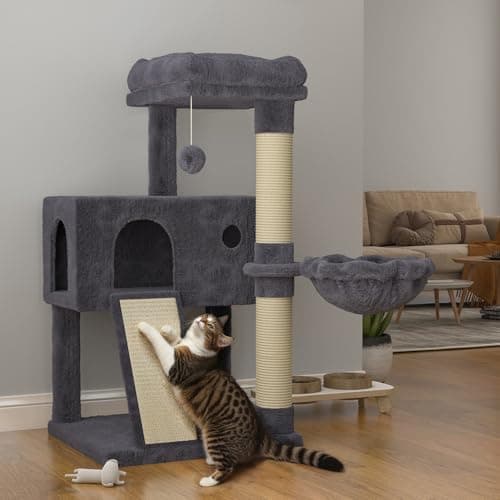 SHA CERLIN Cat Tree 36 Inches Cat Tower with Hammock, Sisal Scratching Post for Indoor Kittens, Small Room, Smoky Grey