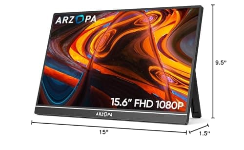ARZOPA Portable Monitor 15.6'' FHD 1080P - Ultra-Slim Portable Laptop Monitor with Kickstand - IPS Display for PC, MAC, Phone, Xbox, PS5 - USB C & HDMI Connectivity - A1 8