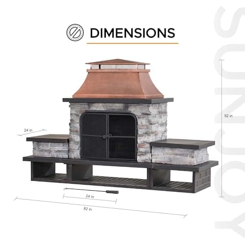Sunjoy Outdoor Fireplace, Patio Wood Burning Fireplace with Steel Chimney, Mesh Spark Screen Doors, Fire Poker, and Removable Grate, Copper and Black 10