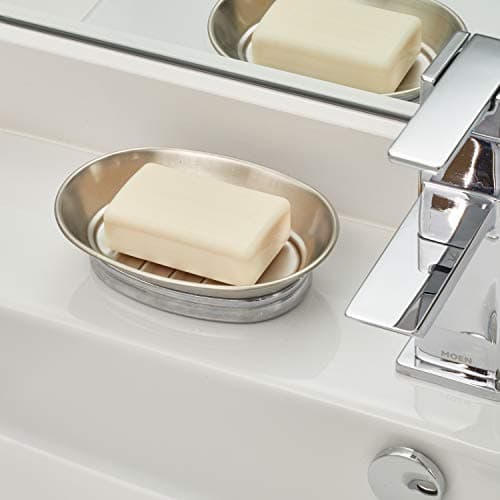 iDesign York Metal Soap Saver, Holder Tray for Bathroom Counter, Shower, Kitchen, 4" x 5.5" x 1.5", Brushed Stainless Steel 3