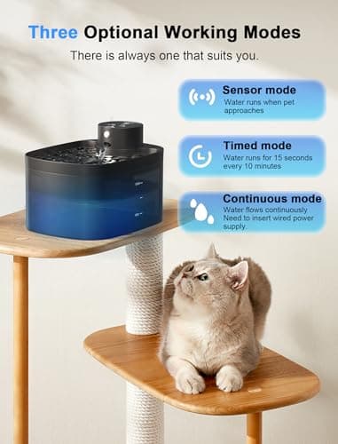 Battery Operated Cat Water Fountain, 84OZ/2.5L Wireless Pet Water Fountain for Cats Indoor, Cat Fountain with Motion Sensor, Ultra Quiet Pump, Black (Black) 5
