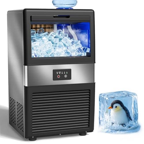 Ice Maker Machine Commercial - Freestanding Cabinet Ice Maker 32 Ice Cubes in 11-20 Mins 70 lbs in 24 Hours, with 3 Ice Thickness Jug & Tap Water Inlet Auto Self-Cleaning for Home Office Bar