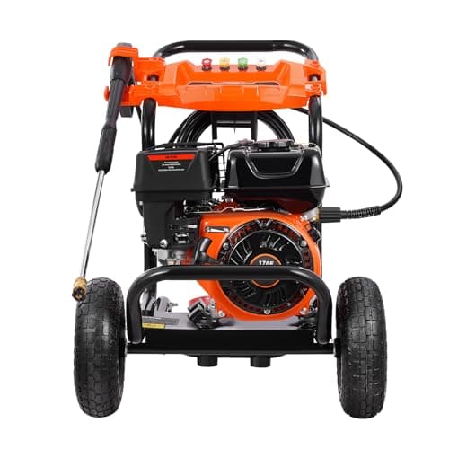 VEVOR Gas Pressure Washer, 3500 PSI 2.6 GPM, Gas Powered Pressure Washer with Aluminum Pump, Spray Gun and Extension Wand, 5 Nozzle Set, for Cars, Fences, Homes, Driveways, Patios Furniture Horizontal 12