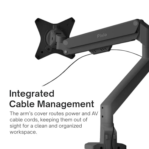 Pixio PS1S Wave Black Single Monitor Arm Stand Desk Mount - Fits up to 32 inches Monitors and up to 19.8lbs. VESA Compatibility and Integrated Cable Management 5