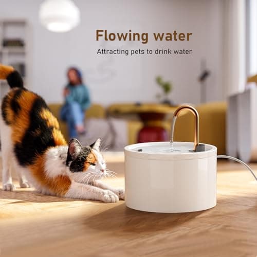 DOOOB Ceramic Cat Water Fountain, 2.1L/71oz Ceramic Cat Fountain, Automatic Ceramic Water Fountain for Cats, Pet Water Fountain with Ultra-Quiet Pump and 3 Filters & 3 Sponges (White) 6