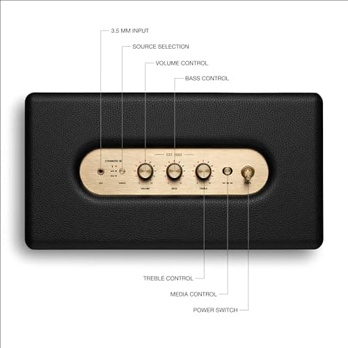 Marshall Stanmore III Bluetooth Home Speaker - Loud Stereo Sound with Bass and Treble Controls | Plug-in Powered | Record Player Compatible | RCA and 3.5 mm Aux Inputs - Black 6