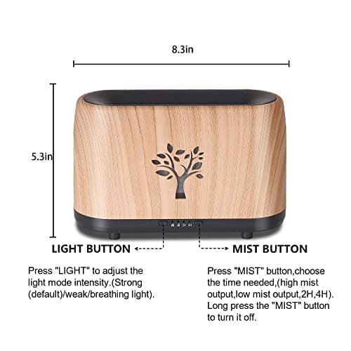 Toleker Essential Oil Diffuser, Noiseless Flame Diffusers for Essential Oils Large Room, Waterless Auto Shut-Off, Time Setting, 240ml (Wood Grain) 6