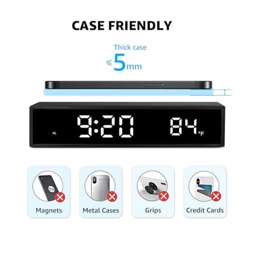 Digital LED Alarm Clock with Wireless Charging, 15W Fast Wireless Charger for Smart Phone for iPhone/Samsung, NightTime Mode Adjustable Brightness Snooze, Clock for Bedroom, Living Room, Office, Black 2
