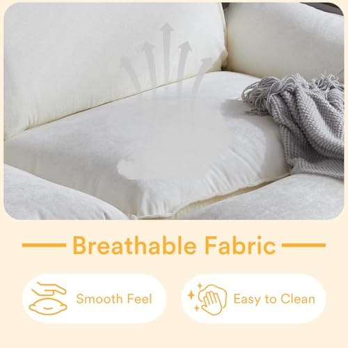 Karl home Sectional Sofa Modular Deep Seat Sofa Couch with Ottoman, Chenille Sofa Sleeper Comfy Upholstered Furniture for Living Room, Apartment, Studio, Office, (3-Seat & 1-Ottoman, Beige) 5