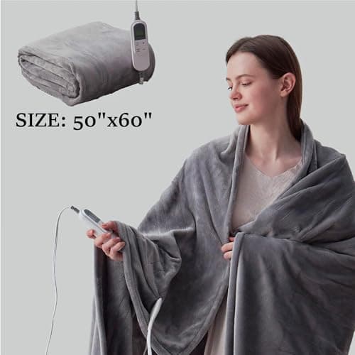 DOWNCOOL Heated Blanket, Grey Electric Blanket, Electric Throw with 1-12 Hour Timer & 10 Heat Settings, Velvet Heated Blanket with Fast Heating and Auto Shut-Off, Machine Washable(50x60 Inches) 5