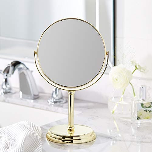 Amazon Basics Tabletop Magnifying Vanity Round Mirror with Clear Reflection, 1X/5X Magnification, Iron Frame, 7.2" x 4.92", Gold 6