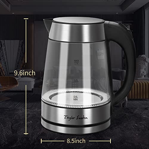 Taylor Swoden Glass Hot Water Kettle Electric for Tea and Coffee 1.7 Liter Fast Boiling Electric Kettle Cordless Water Boiler with Auto Shutoff & Boil Dry Protection 6